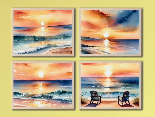 Sonnenuntergang am Meer - Aquarell