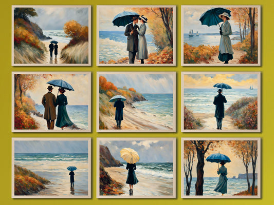 Strandspaziergang im Herbst in den 1920er Jahren - im Vintage Stil Claude Monet