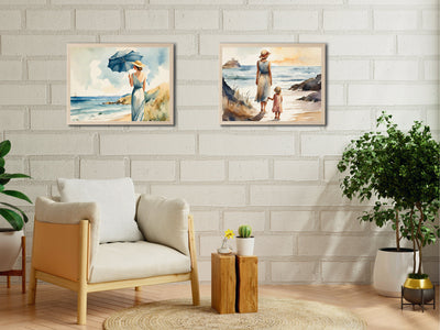 Strandspaziergang im Sommer in den 1920er Jahren - Aquarell