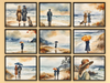 Beach Walk in Autumn in the 1920s - Watercolor