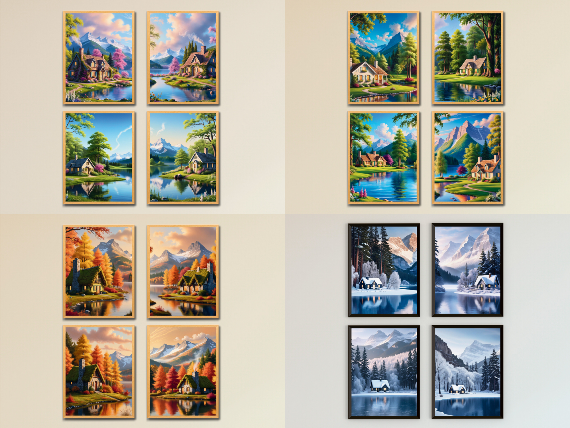 Landschaft-Hütte-See - Frühling, Sommer, Herbst, Winter - Bundle