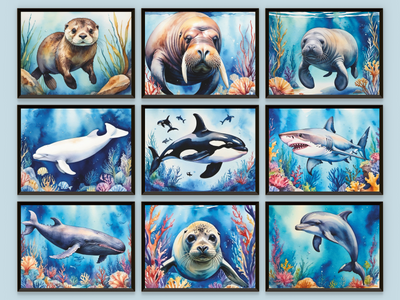 Marine Animals - Mammals - Watercolor