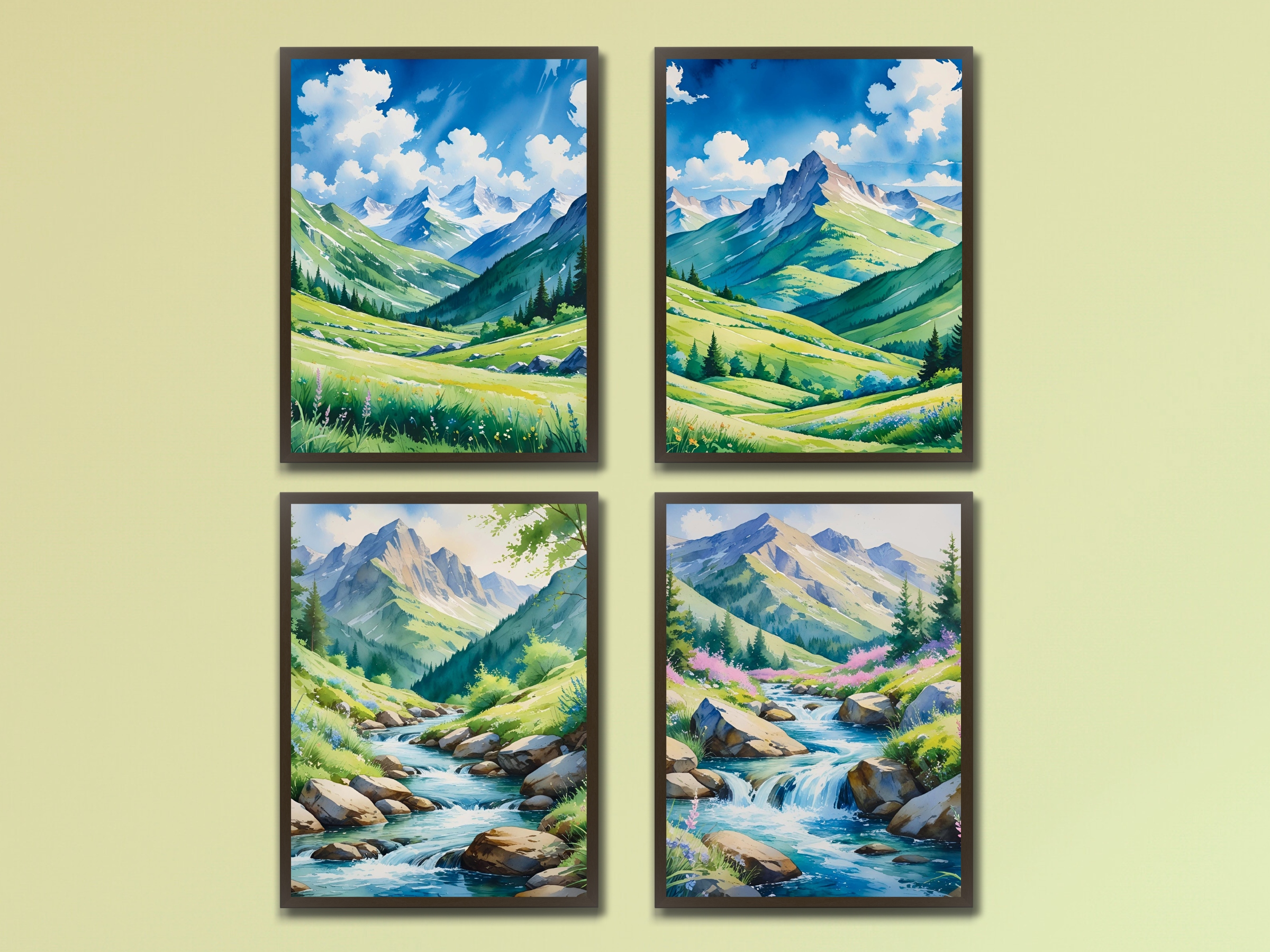 Berglandschaft im Frühling - Aquarell