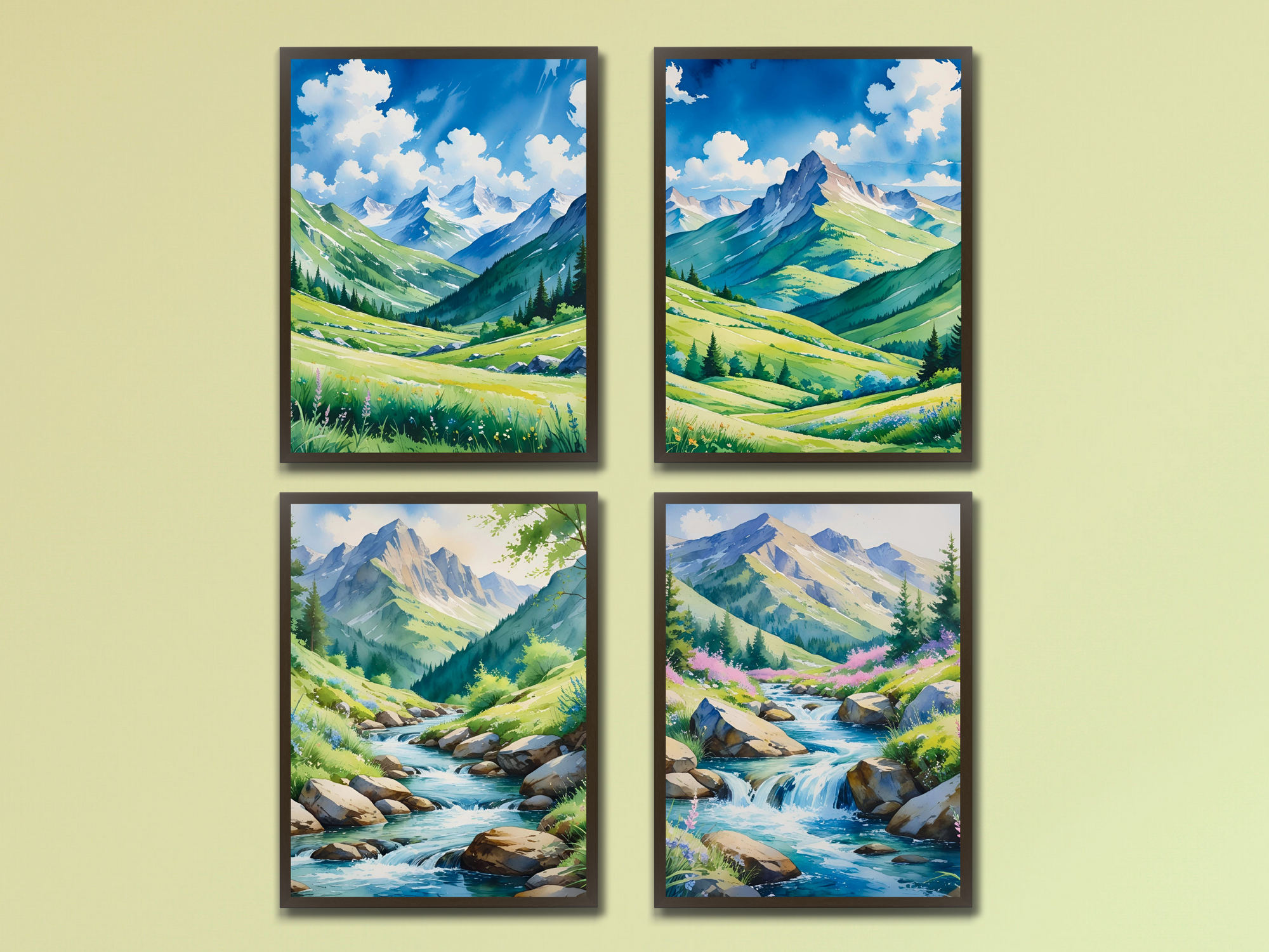 Berglandschaft im Frühling - Aquarell