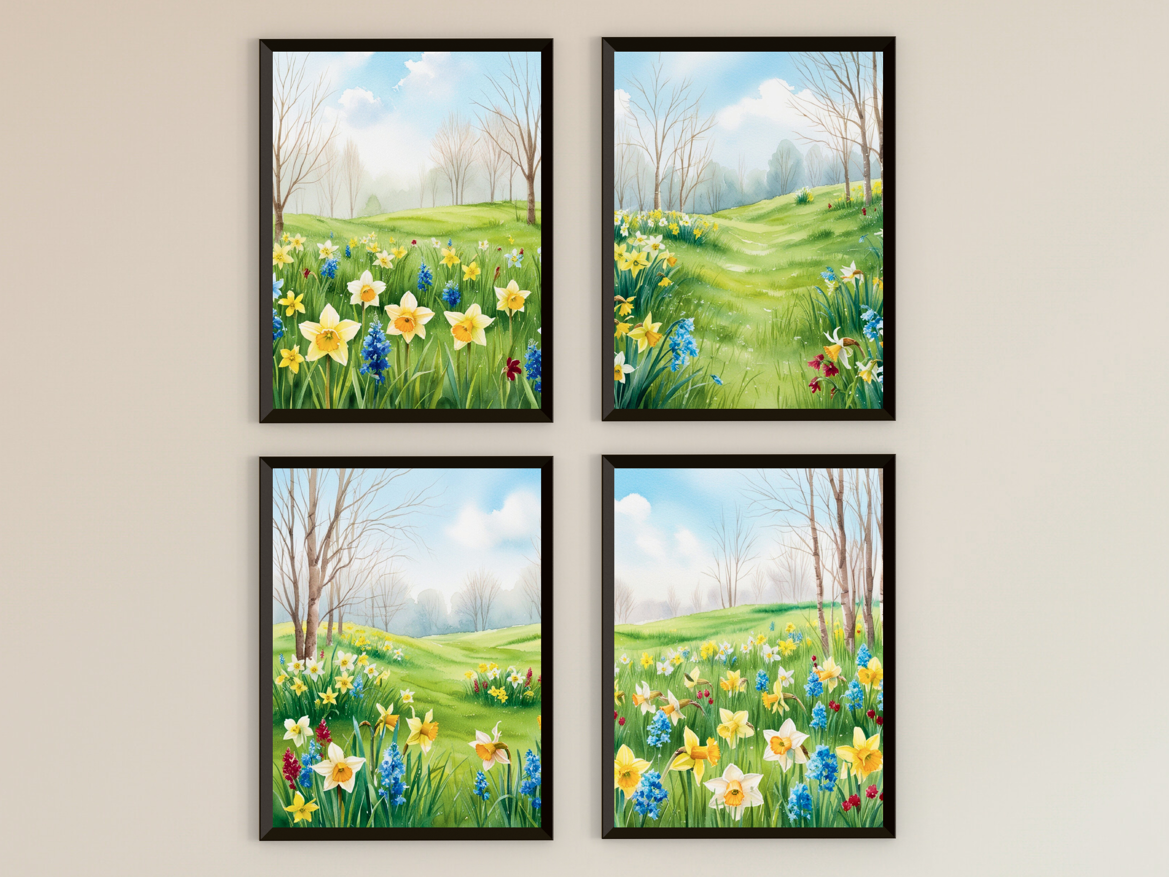 ruhige Frühlingswiesenlandschaft - Aquarell