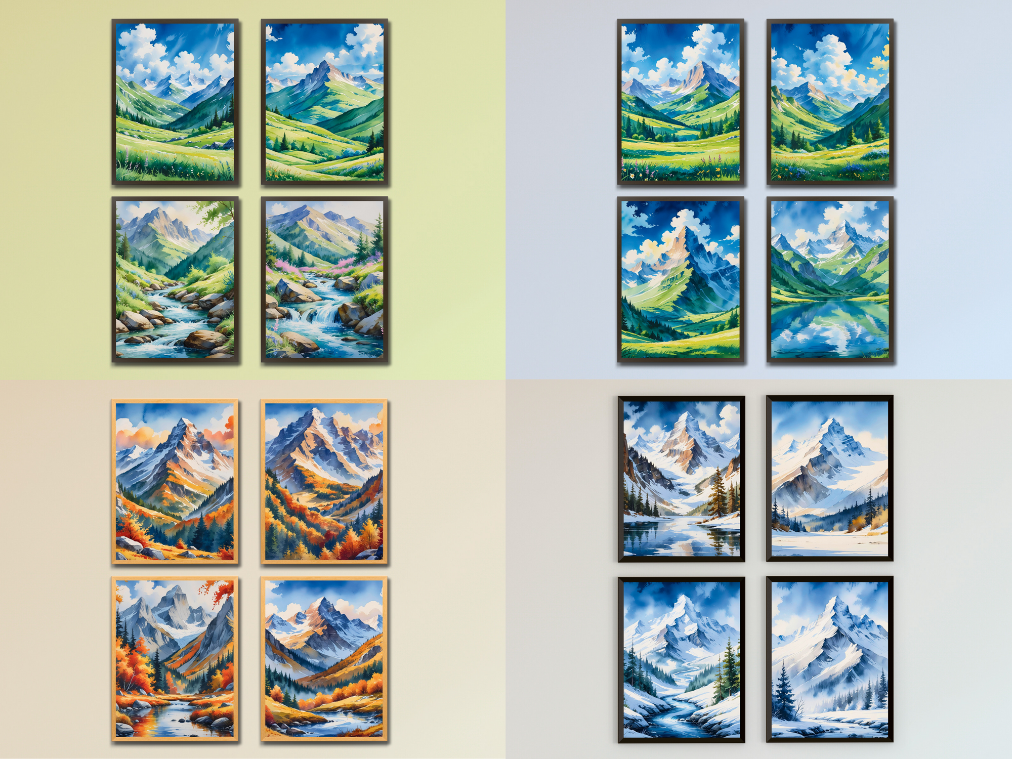 Berglandschaft - Frühling, Sommer, Herbst, Winter - Aquarell - Bundle