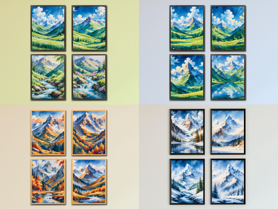 Berglandschaft - Frühling, Sommer, Herbst, Winter - Aquarell - Bundle