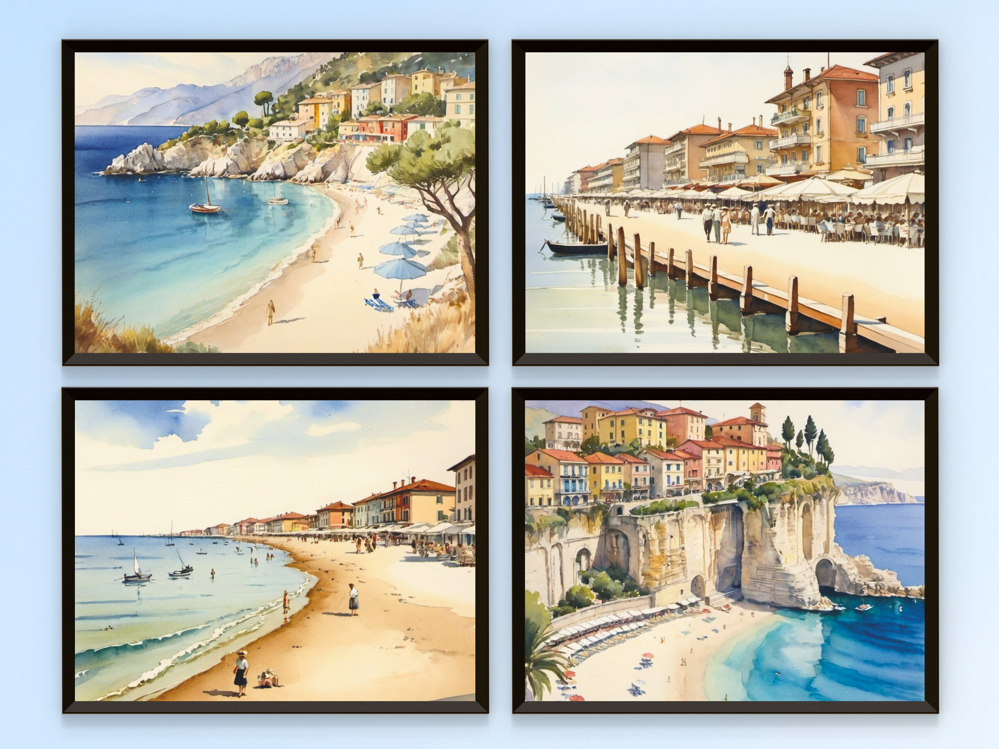Italienische Badeorte in den 1920er Jahren - Aquarell