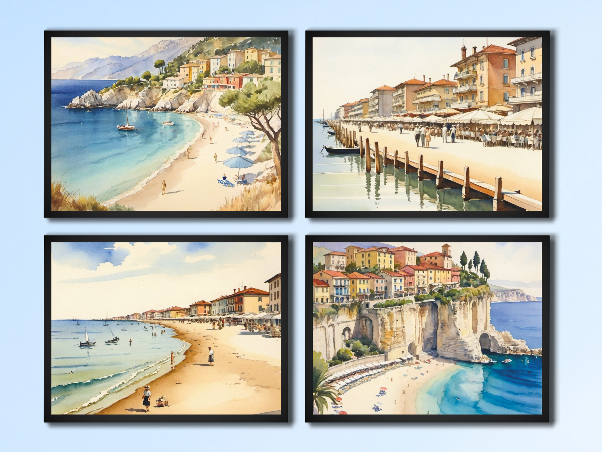 Italienische Badeorte in den 1920er Jahren - Aquarell