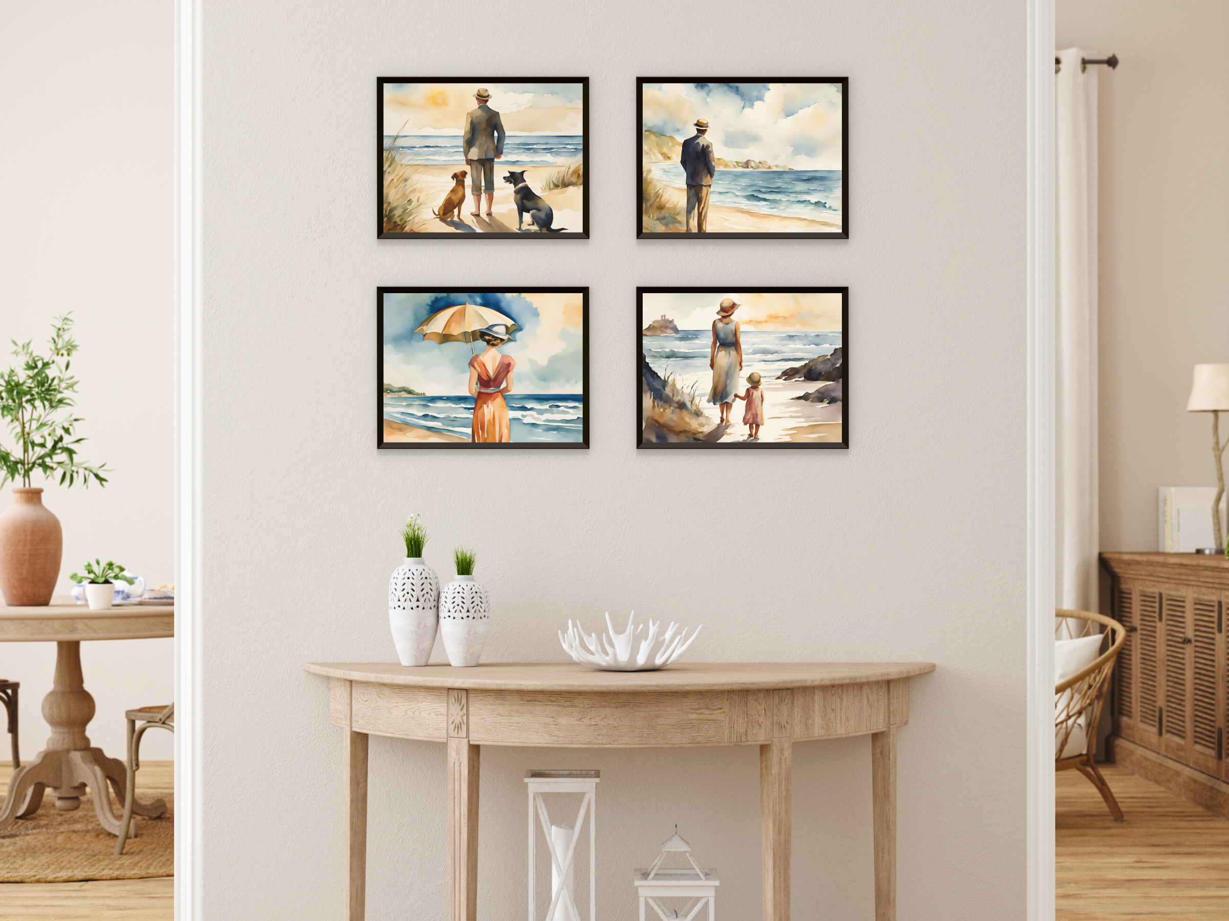 Strandspaziergang im Sommer in den 1920er Jahren - Aquarell