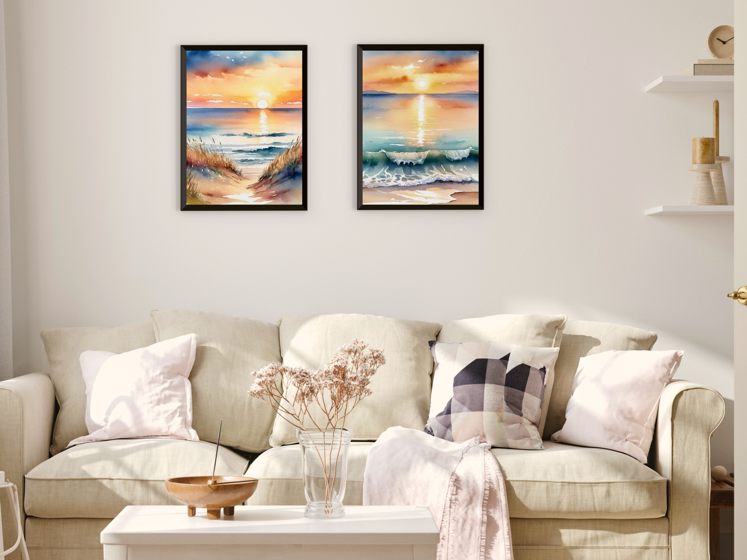 Lever de soleil sur la mer - Aquarelle