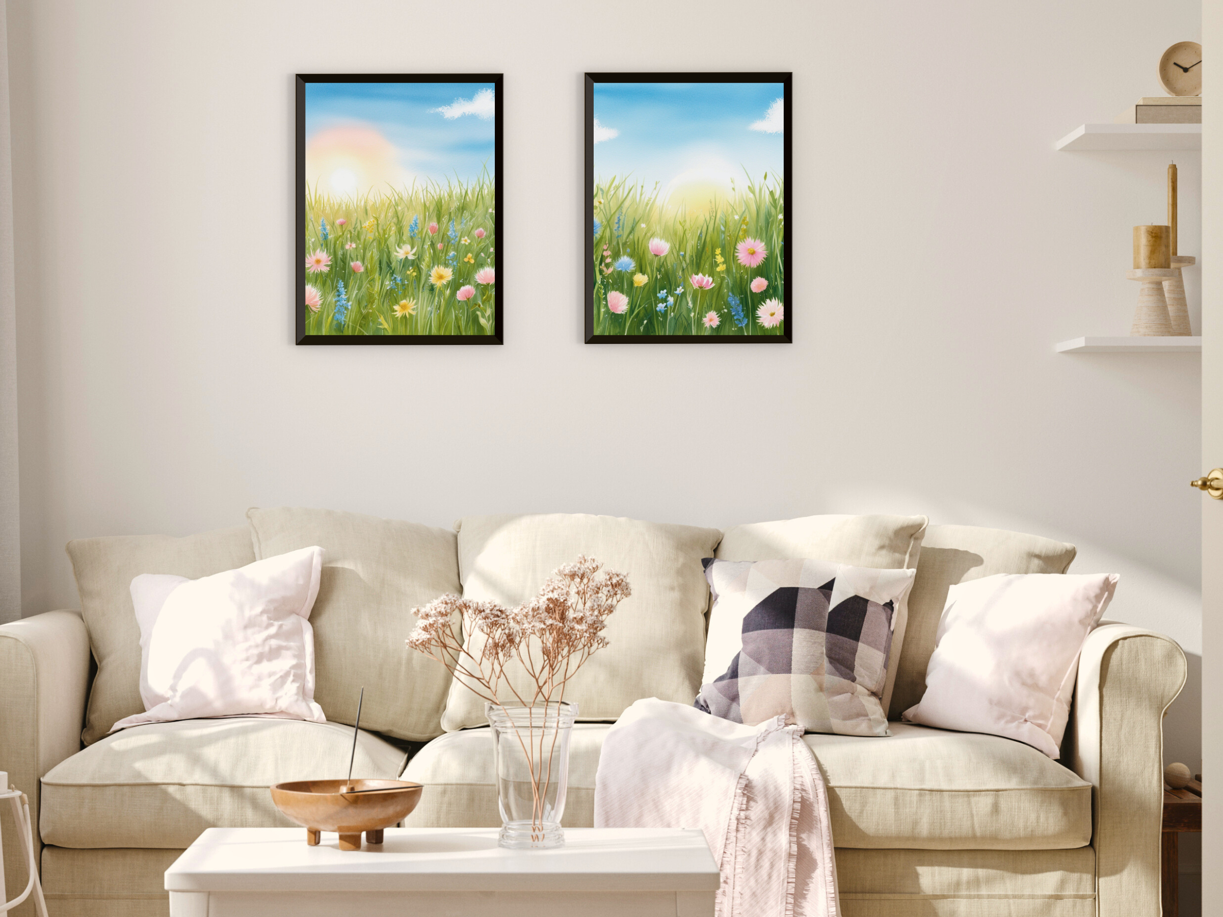 Prairie de fleurs sauvages au printemps - Aquarelle