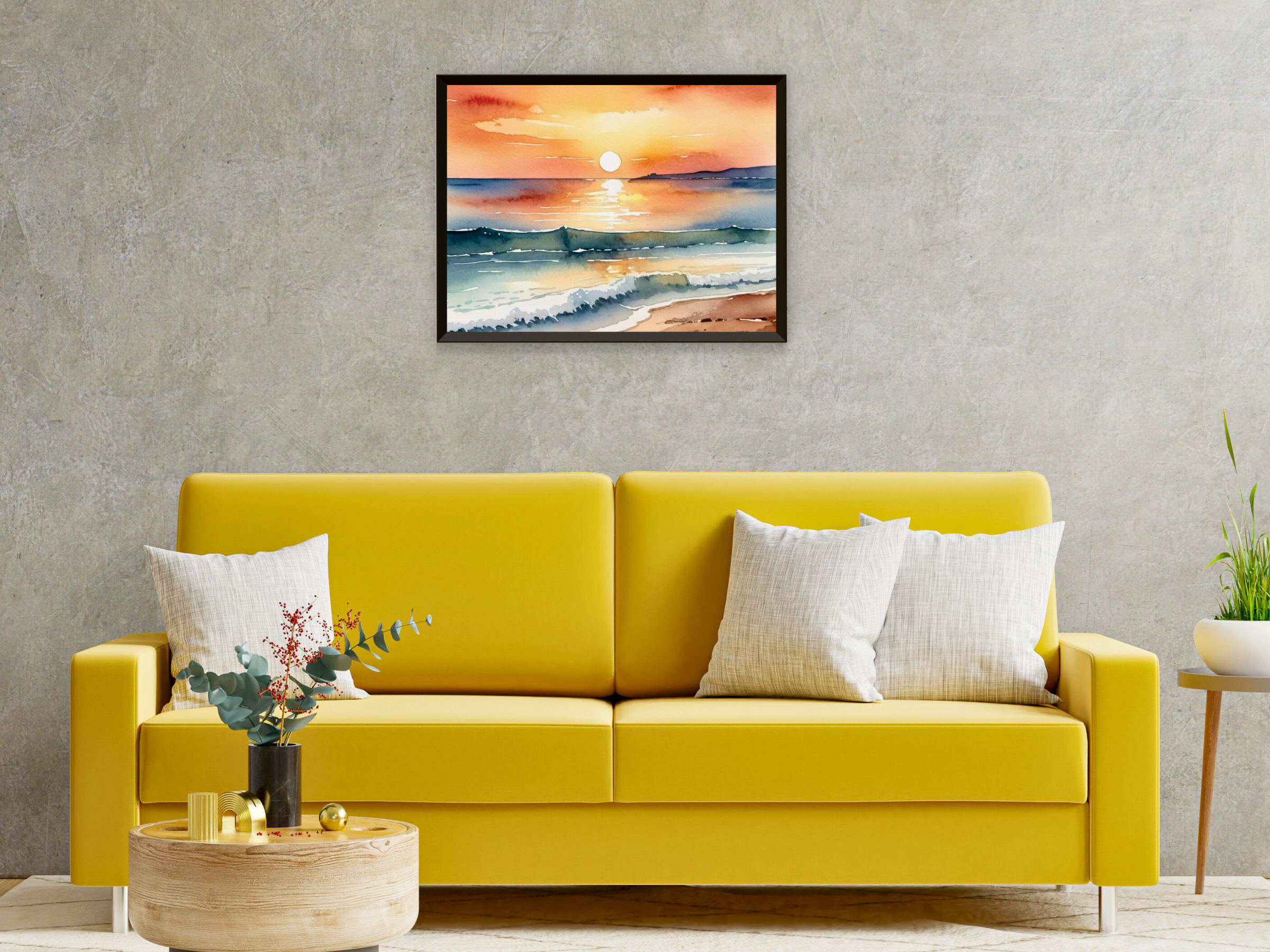 Coucher de soleil en mer - Aquarelle