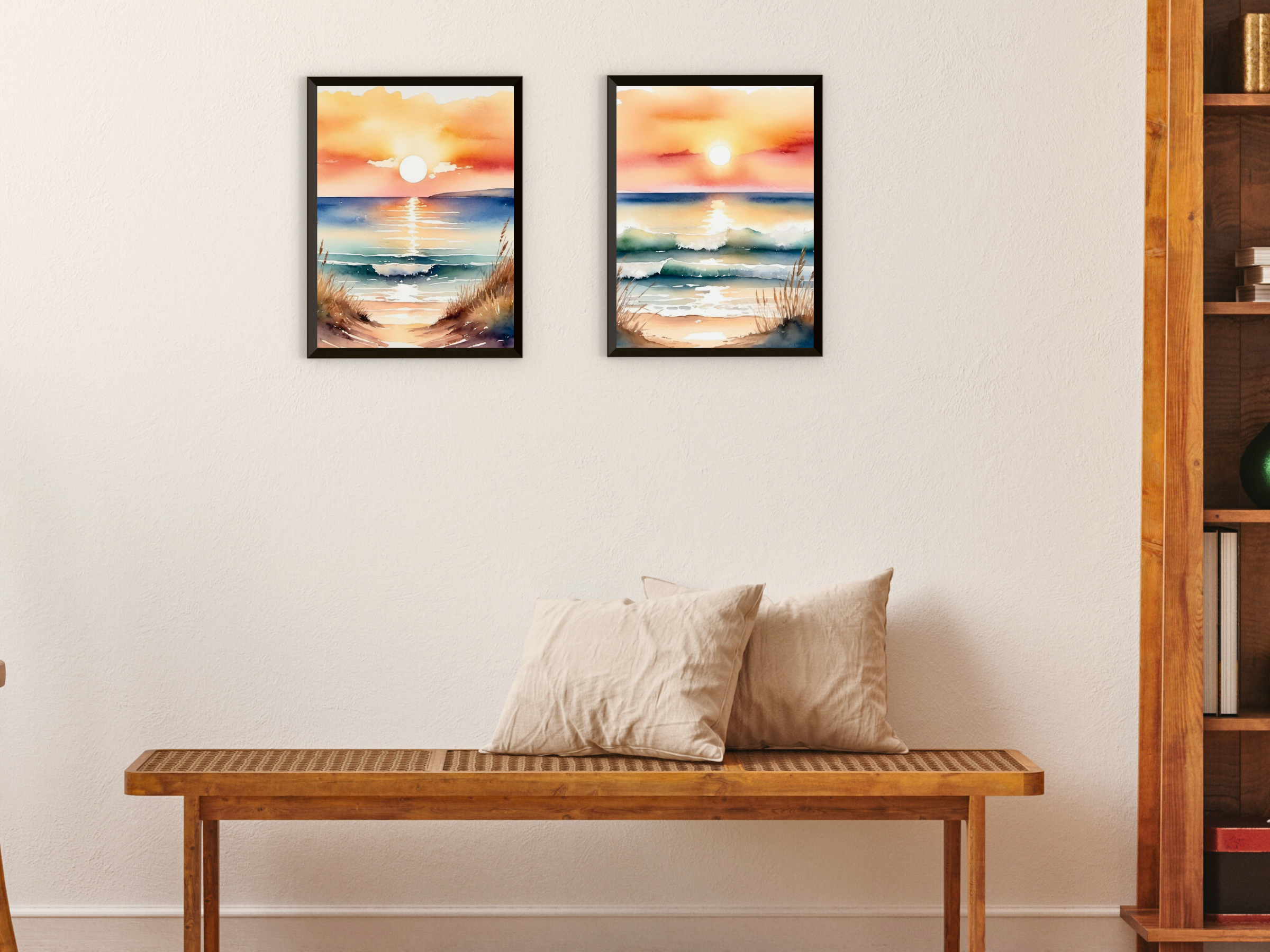 Lever de soleil sur la mer - Aquarelle