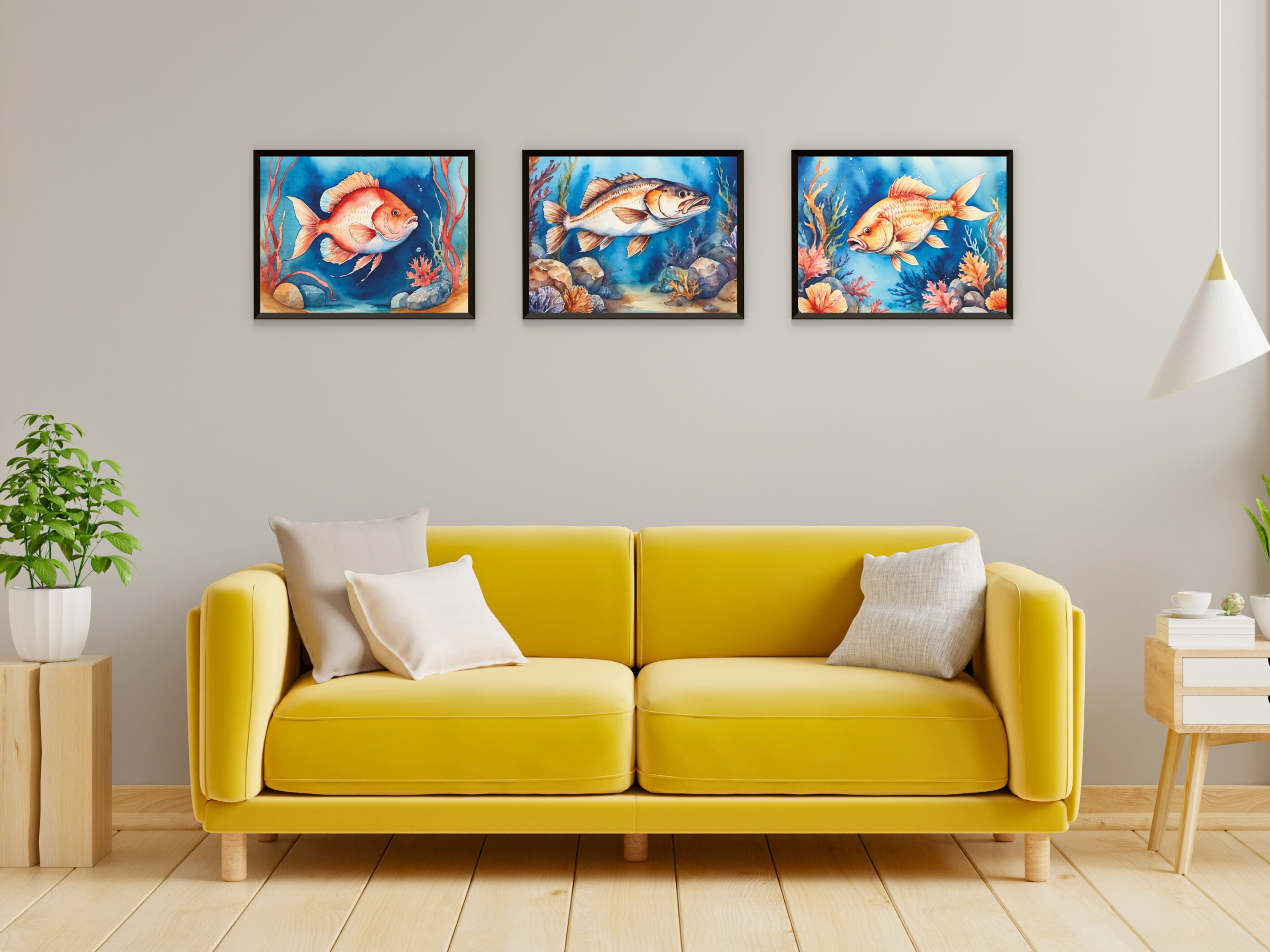 Meerestiere - Fische und Schalentier - Aquarell
