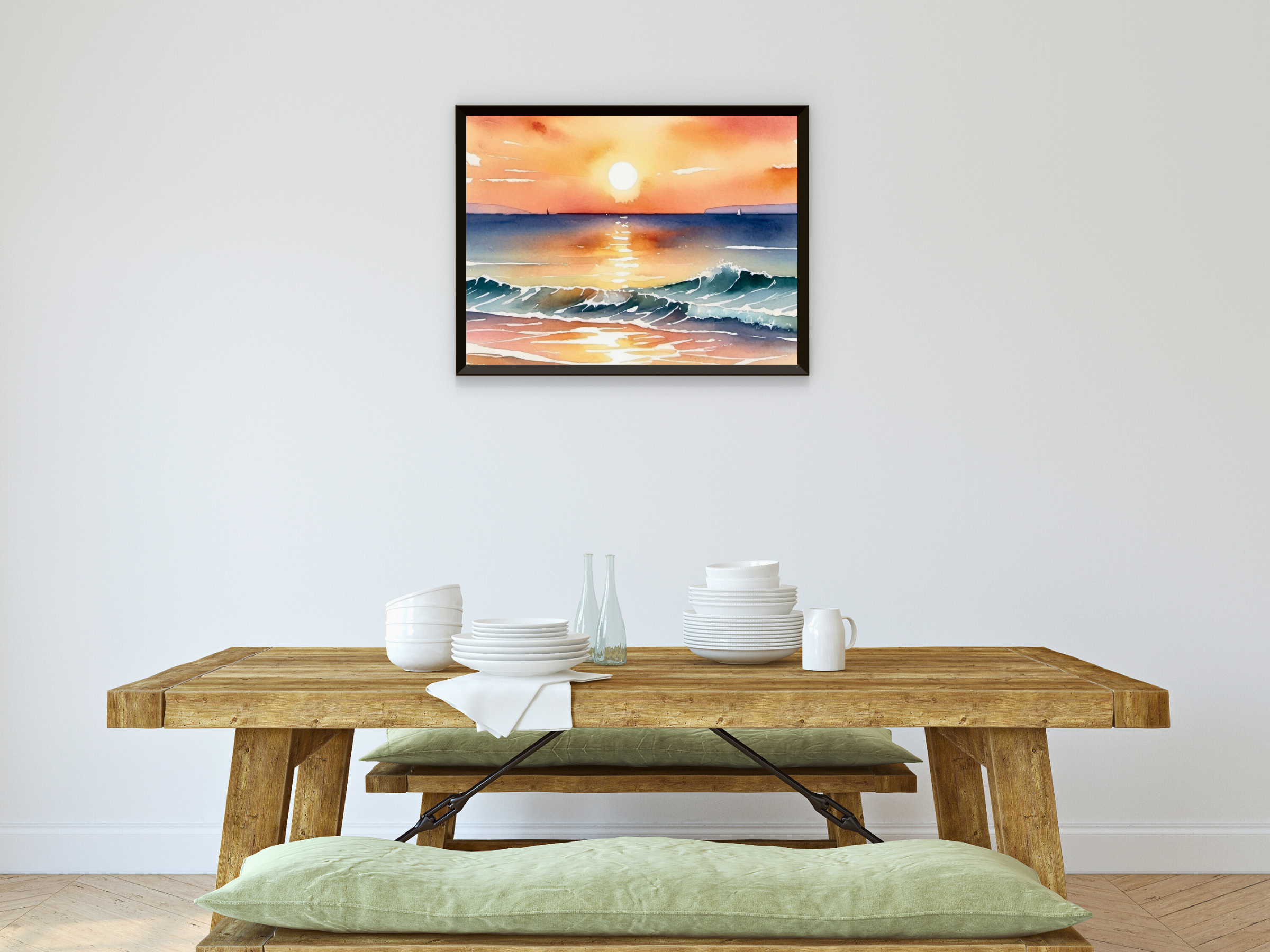 Coucher de soleil en mer - Aquarelle