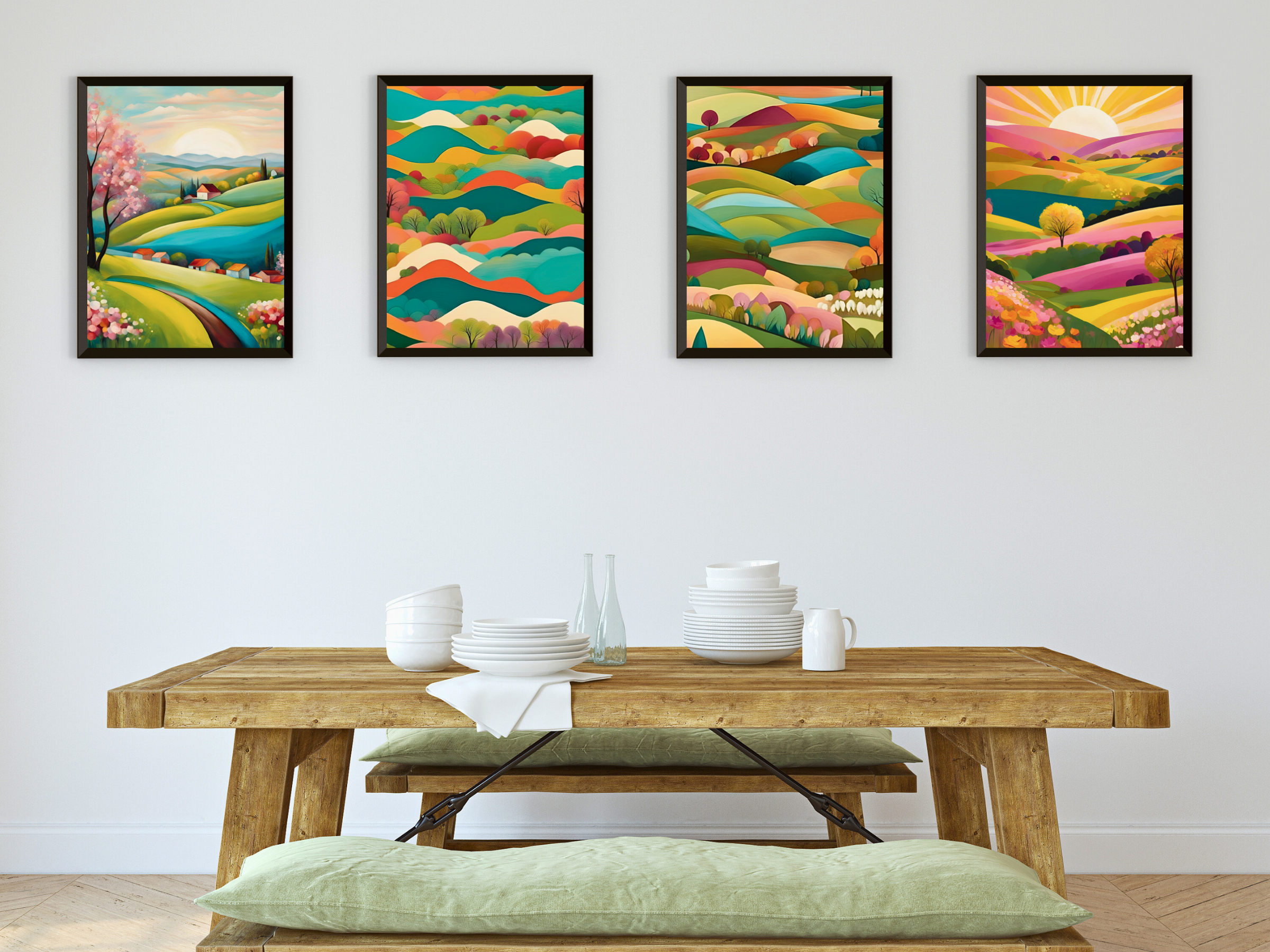 Collines au printemps - Peinture abstraite