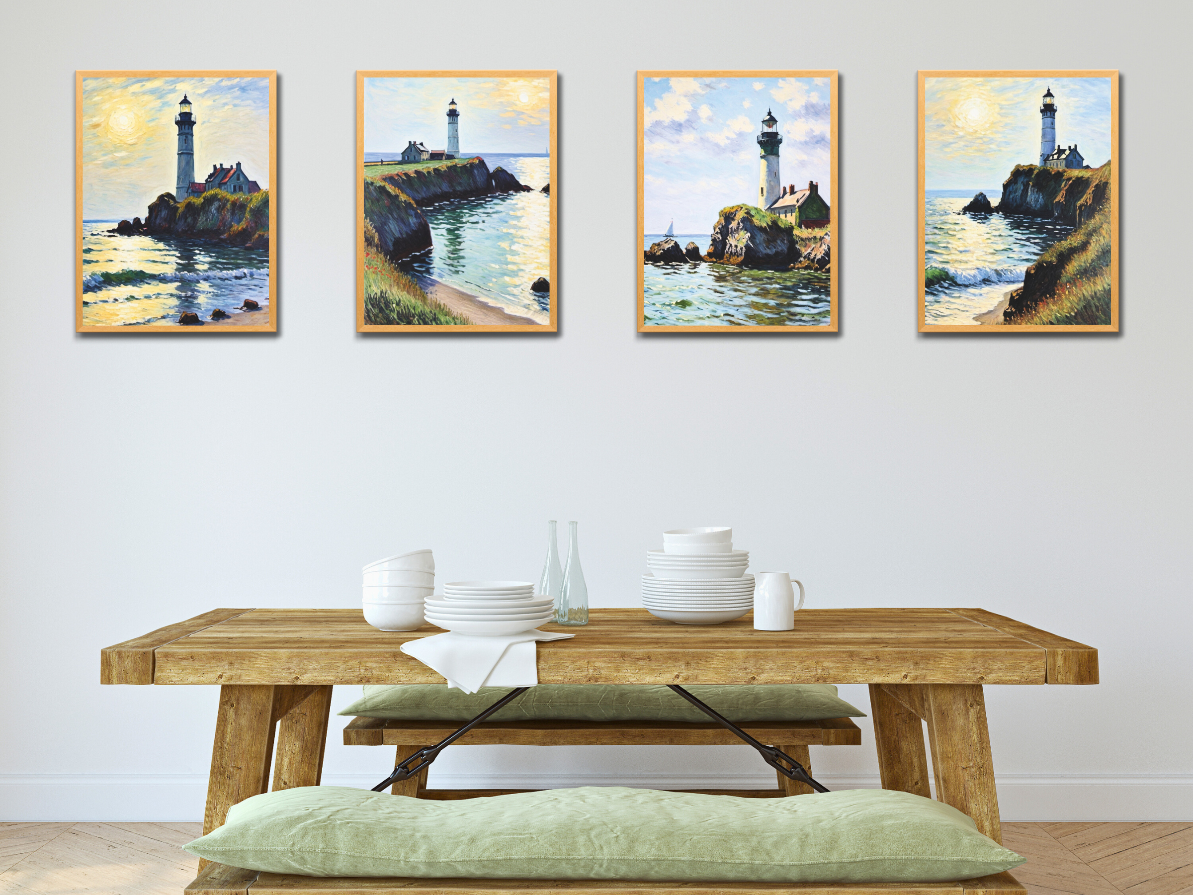 Phare au bord de la mer - style vintage Claude Monet