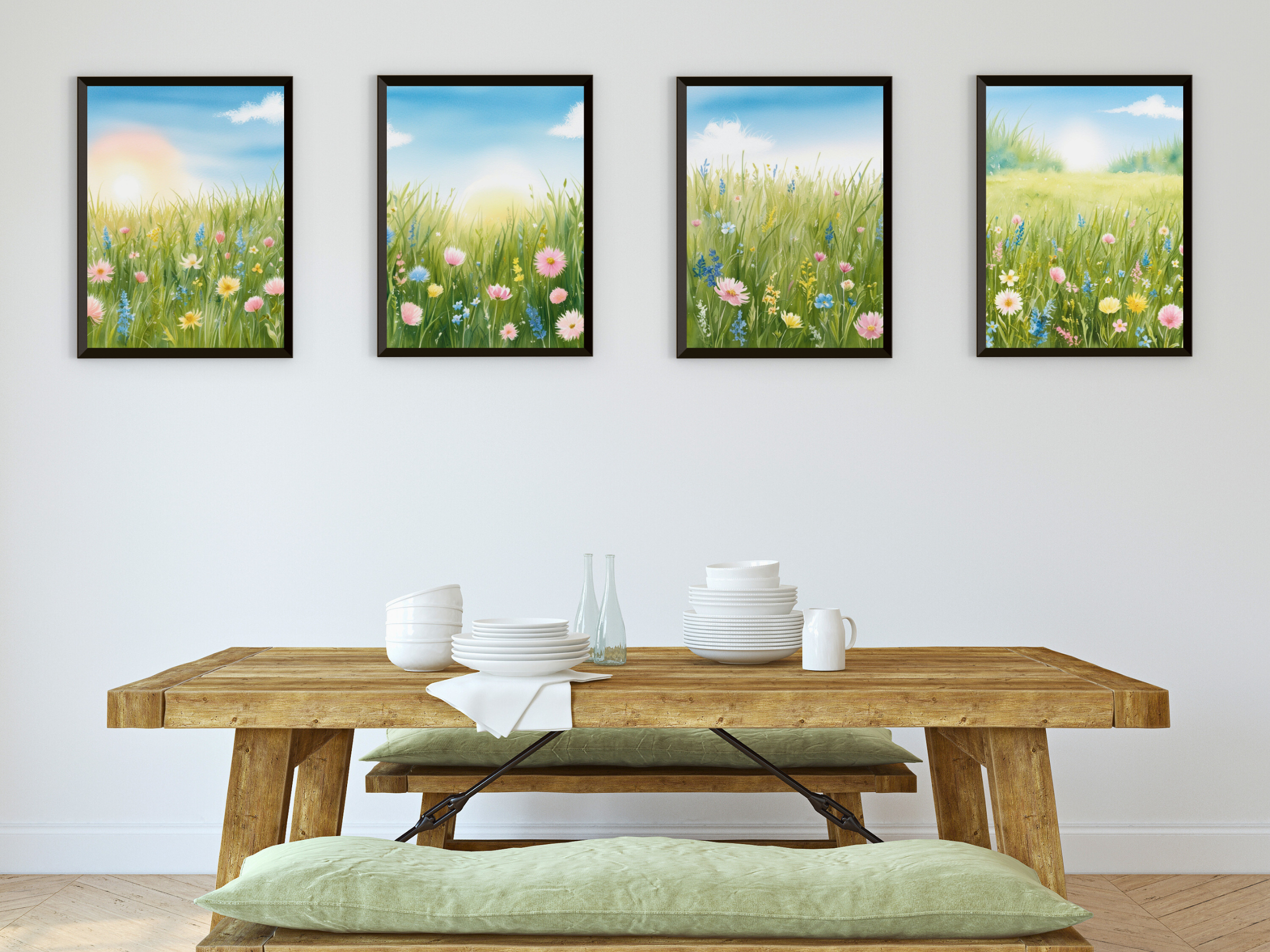 Prairie de fleurs sauvages au printemps - Aquarelle