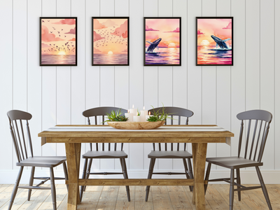 Sun by the Sea - Birds and Whale - Watercolor - Bundle