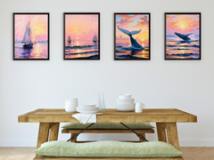 Sonnenaufgang am Meer - Vögel und Wal - Vintage Stil Claude Monet