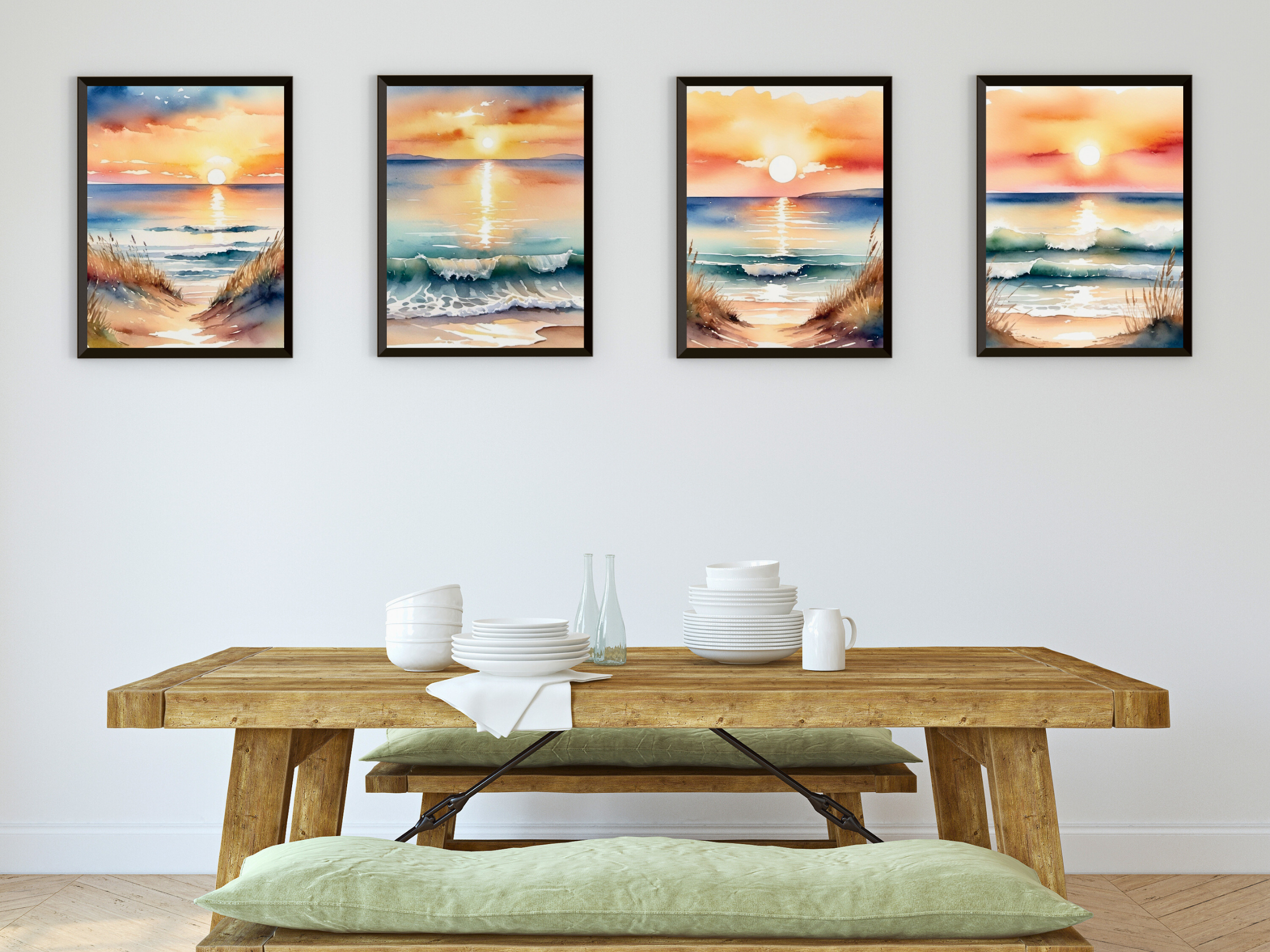 Lever de soleil sur la mer - Aquarelle