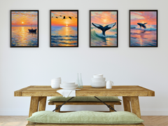 Sonnenuntergang am Meer - Vögel und Wal - Vintage Stil Claude Monet