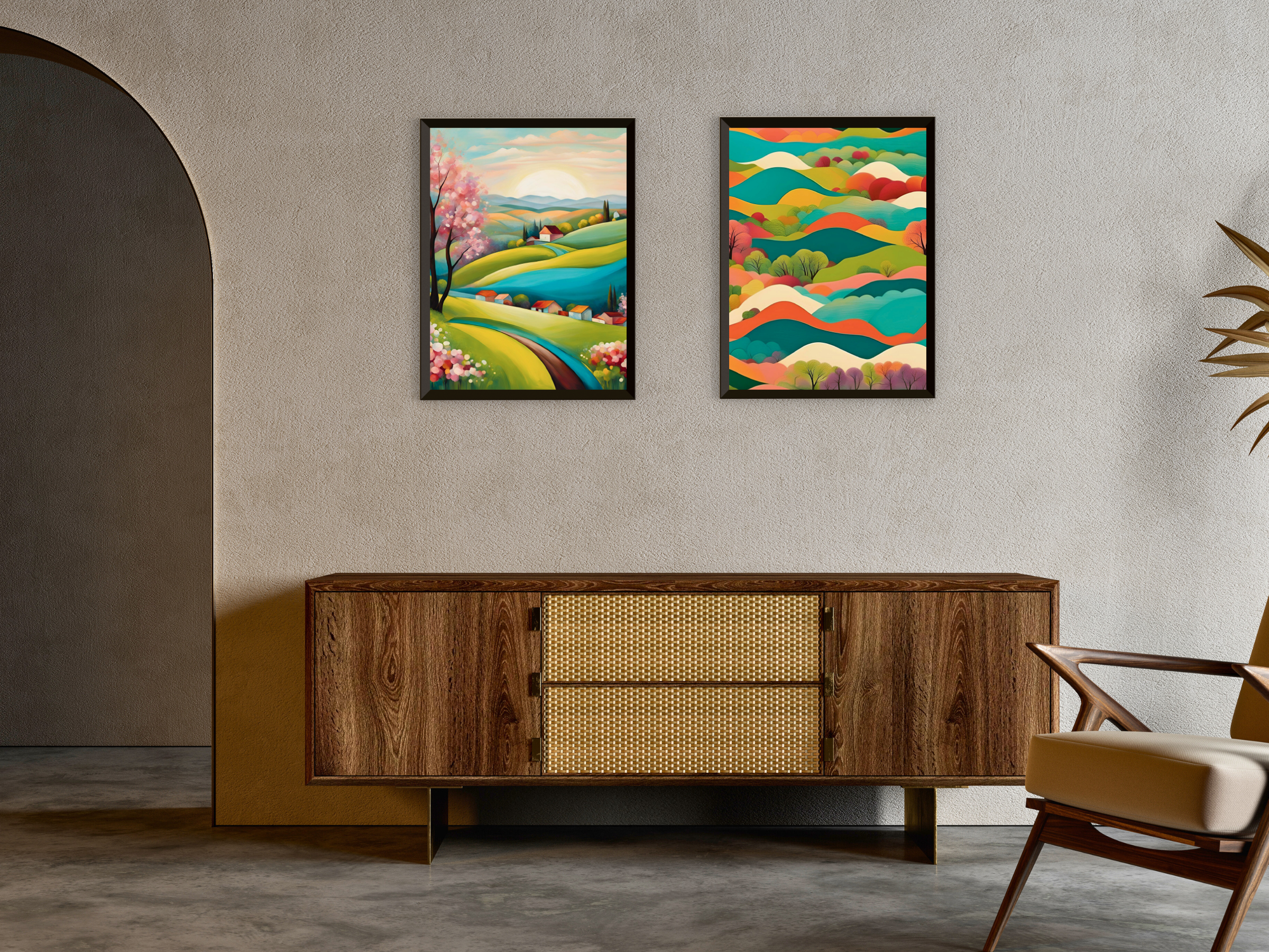 Collines au printemps - Peinture abstraite