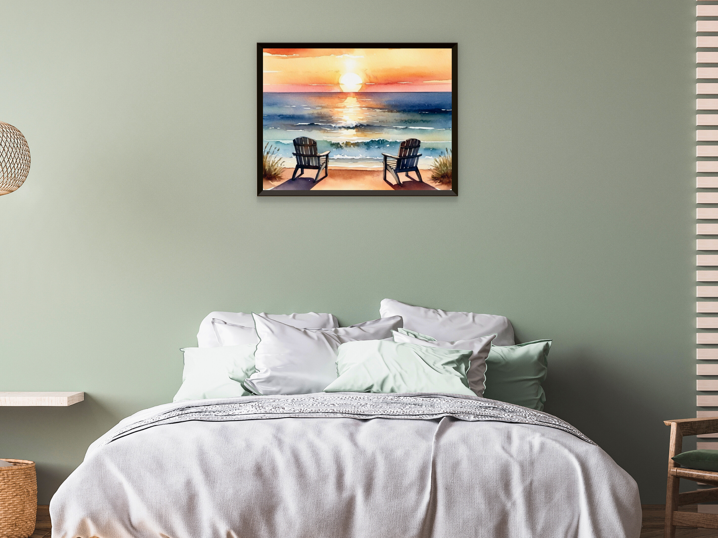 Coucher de soleil en mer - Aquarelle