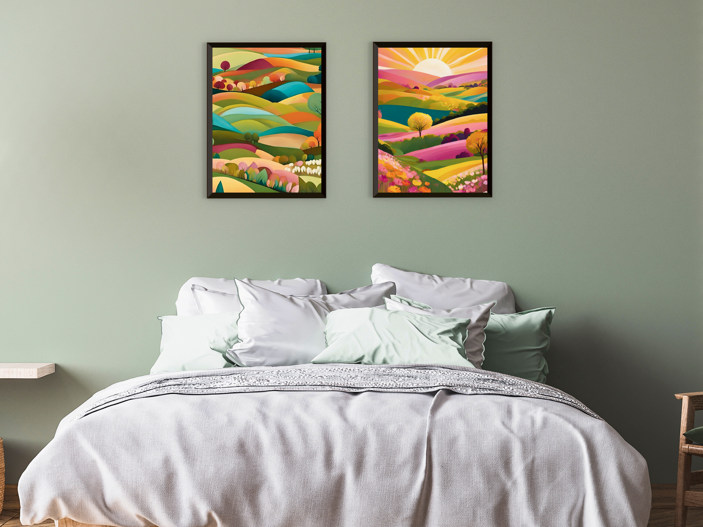 Collines au printemps - Peinture abstraite