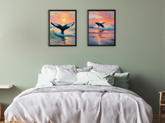Sonnenuntergang am Meer - Vögel und Wal - Vintage Stil Claude Monet