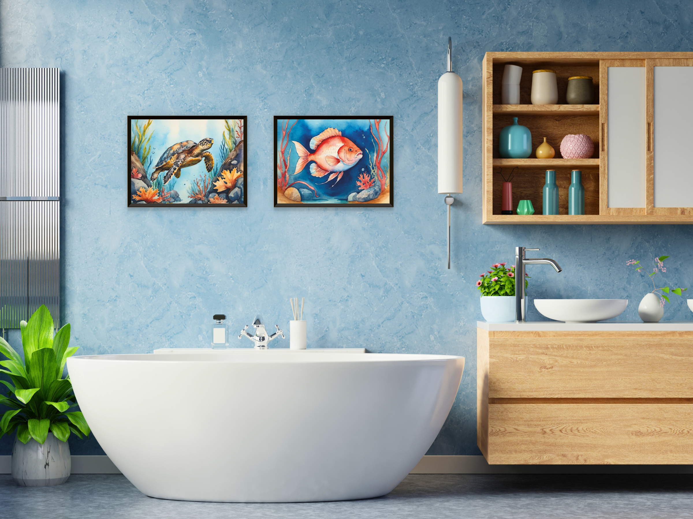 Meerestiere - Fische und Schalentier - Aquarell