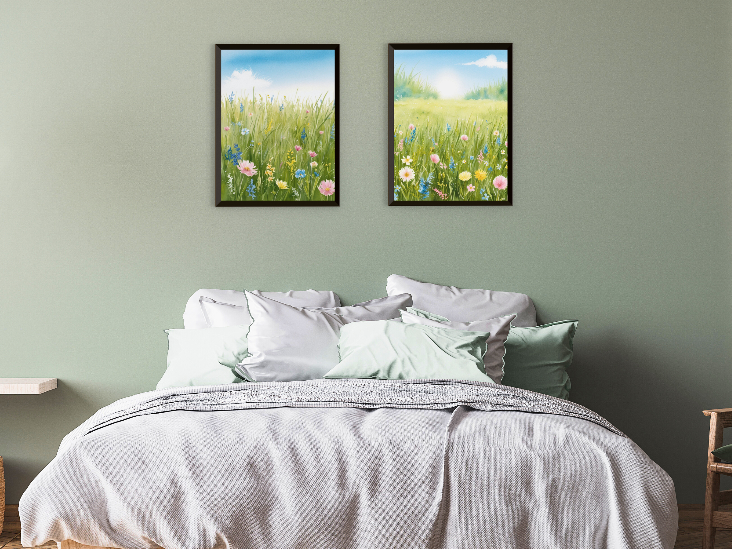 Prairie de fleurs sauvages au printemps - Aquarelle