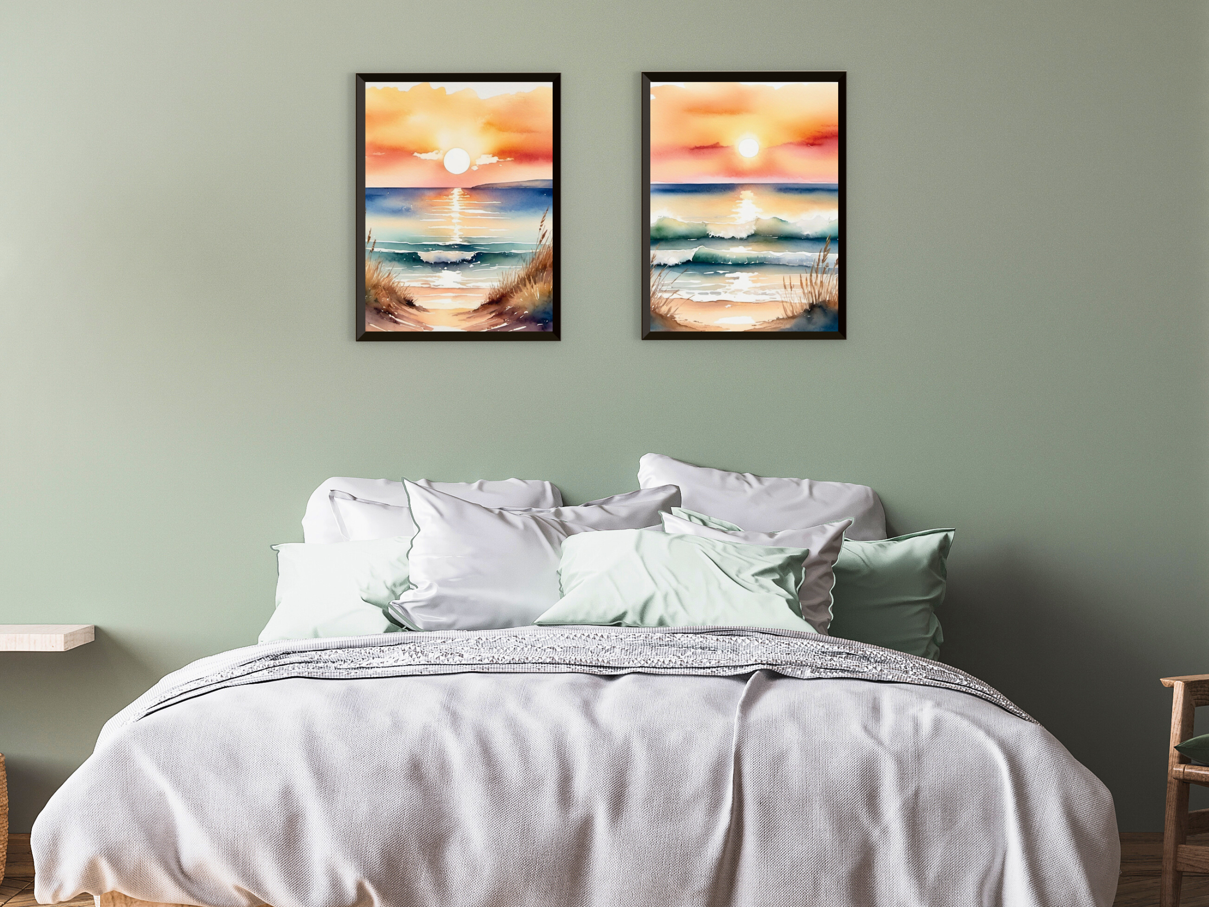 Lever de soleil sur la mer - Aquarelle
